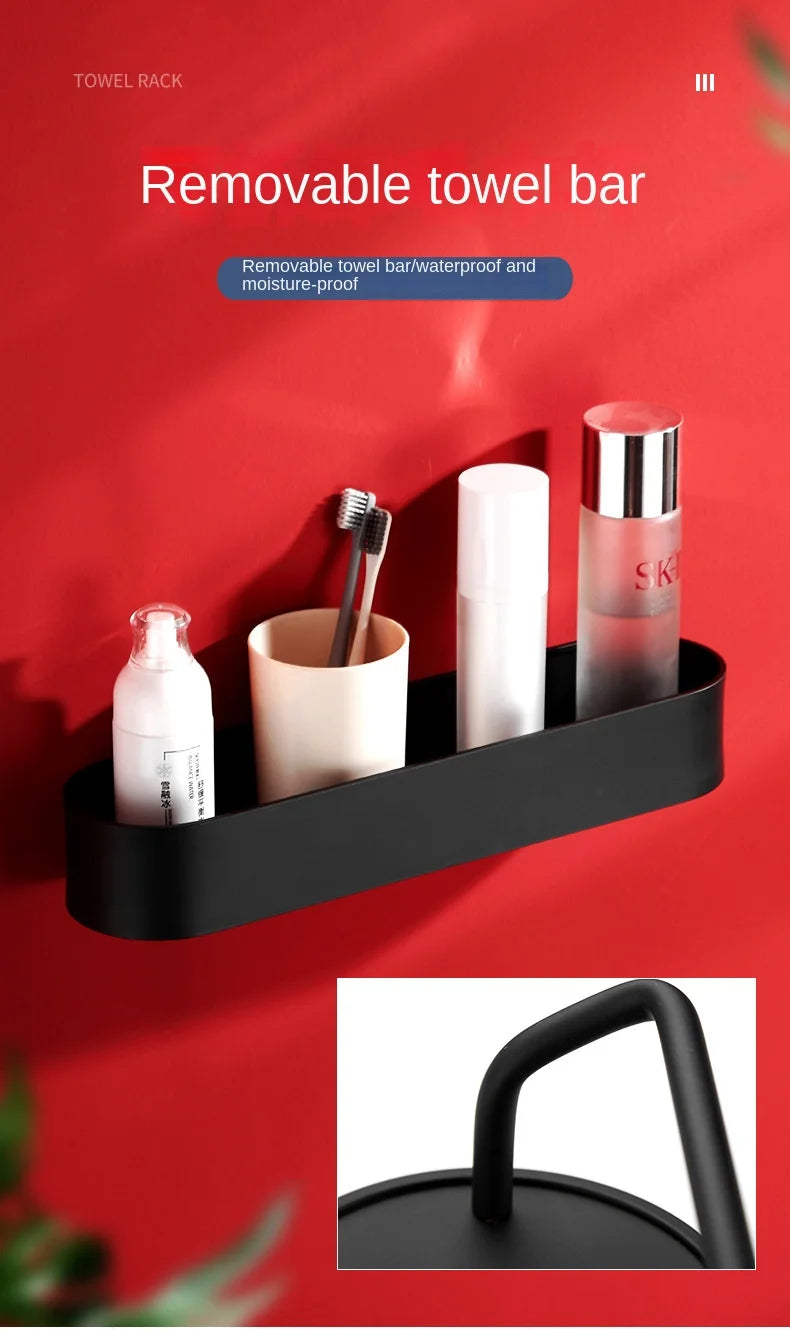 Nordic Bathroom Shelf Rack No Drill Wall Mounted Shelves Bath Towel Holder Black Shower Storage Basket Bathroom Accessories