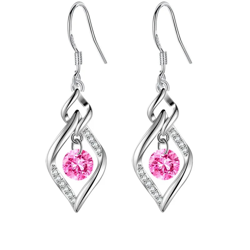 Bulbusbow 925 Sterling Silver Heart Drop Earrings with Blue, Pink, White & Purple Crystal Zircon and Sapphire