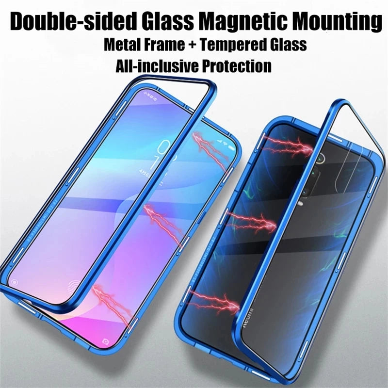 360°Full Protection Metal Magnetic Phone Case For Samsung S24 Ultra Plus S23FE A55 A35 A15 Double-Sided Glass Bumper Cover