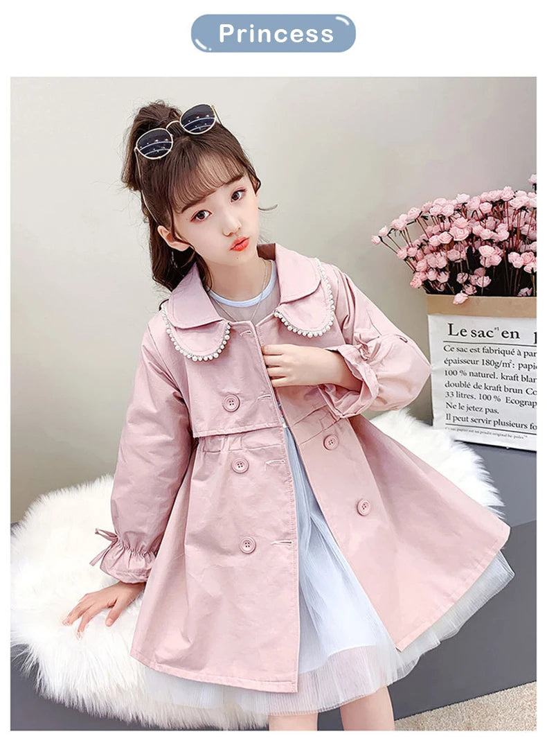 2023 Spring Autumn New Arrival Fashion Korean Style Girls Trench Coat Children's Outerwear Long Windbreak Jacket For Girls 4-12Y