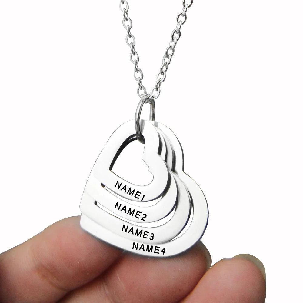 Bulbusbow Custom Stainless Steel Engraved Name Necklace – Personalized Heart Pendant Jewelry for Lovers &amp; Family