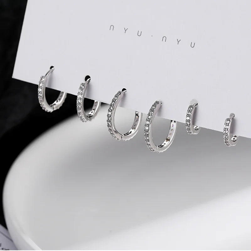  Bulbusbow | Elegant Zircon-Adorned Silver Hoop Earrings for Women 