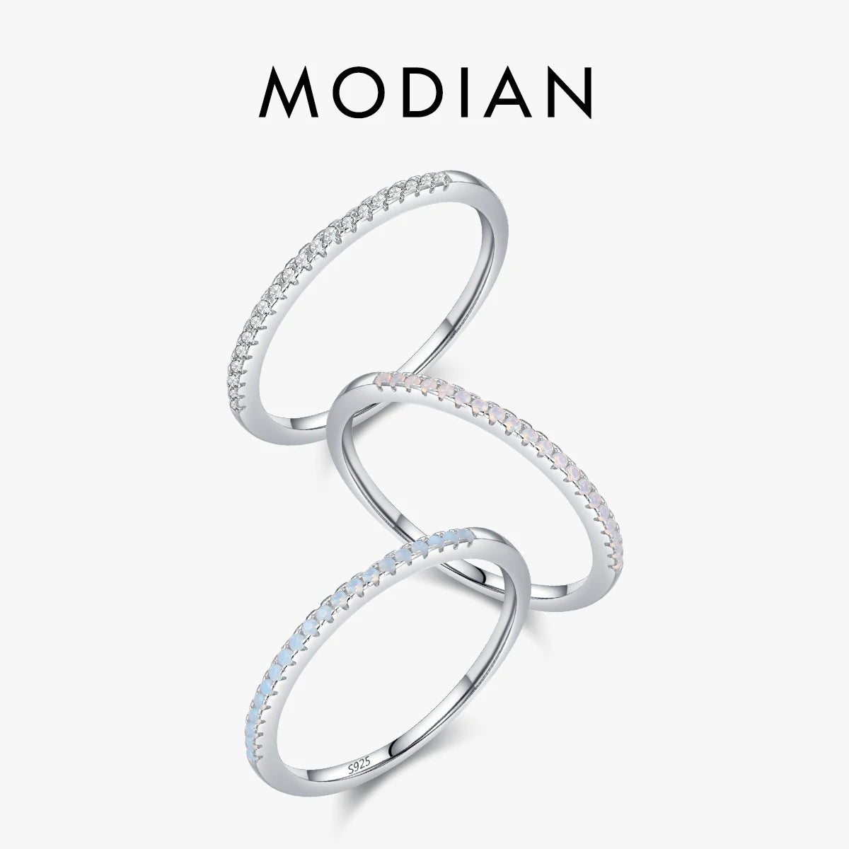 MODIAN 925 Sterling Silver Exquisite Slim Stackable Rings Clear Cz Gradient Pink Blue Crystal Finger Ring For Women Fine Jewelry