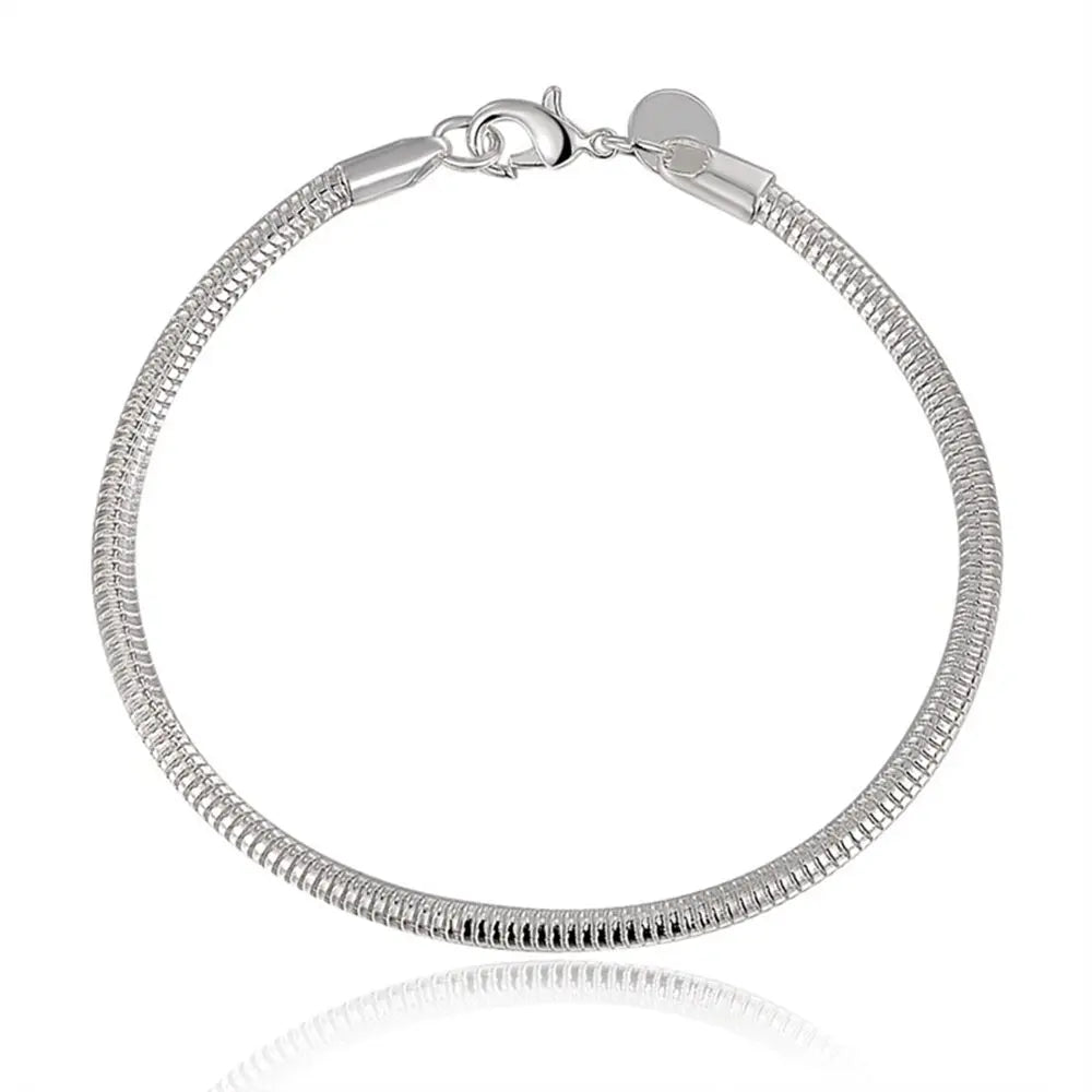 LiHong 925 Sterling Silver 3mm Snake Chain 8 inches Basis Bracelet For Woman Charm Wedding Engagement Fashion Party Jewelry