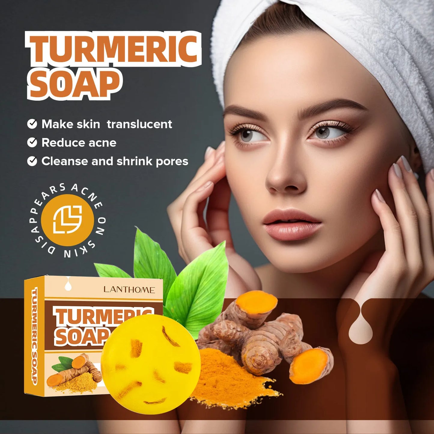 Turmeric Soap Face Deep Cleaning Anti Acne Dark Spot Ginger Handmade Whitening Moisturizing Soap For Body 100g