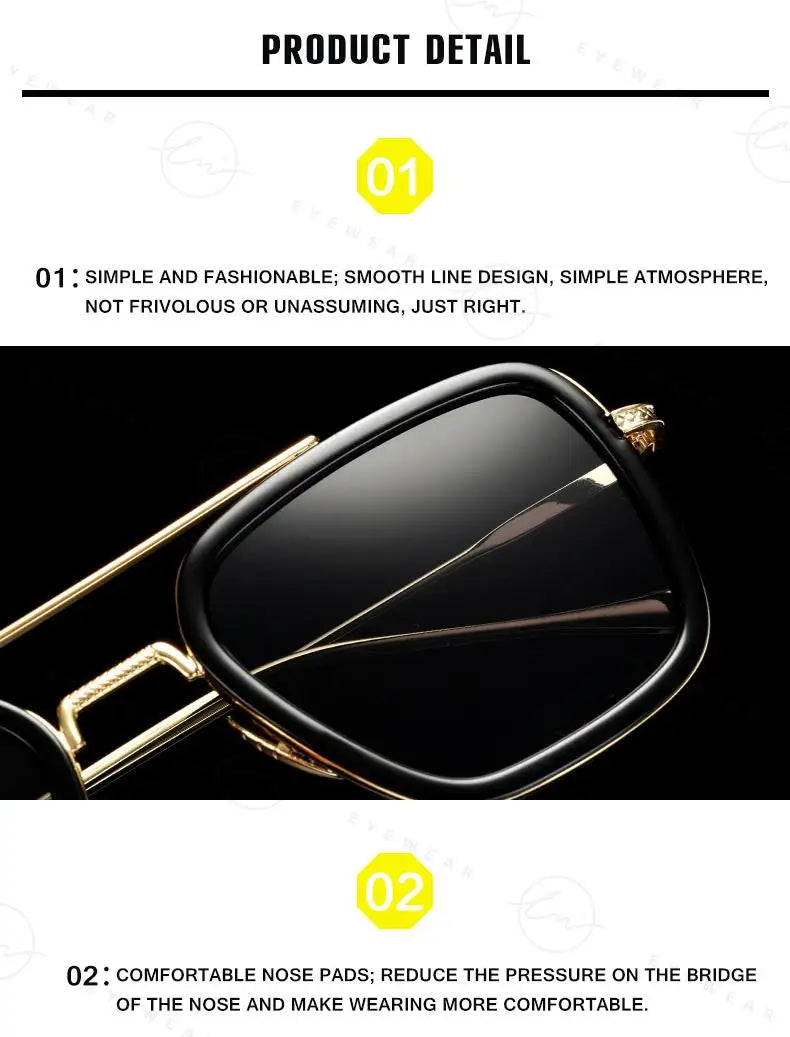 Brand High Quality Tony Stark Square Sunglasses Photochromic Polarized Men Glasses Steampunk Women Driving Night Vision Goggles