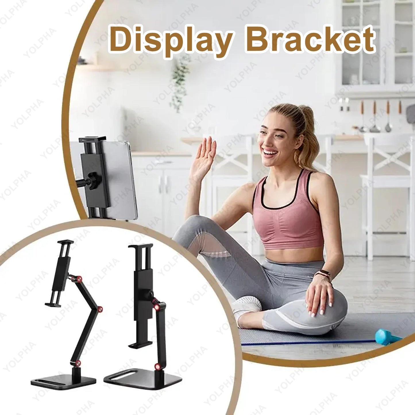 Tablet Stand Holder for ipad Height Adjustable Kindle Stand 360°Rotation Monitor Stand for Desk, Tablets, Smartphone Square Base