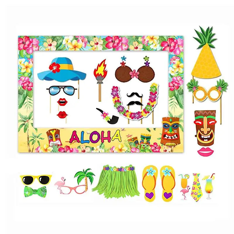 23pcs Hawaiian Party Decorations Photo Booth Props Paper Pineapple Flower Summer Beach Pool Party Hawai Aloha Party Supplies