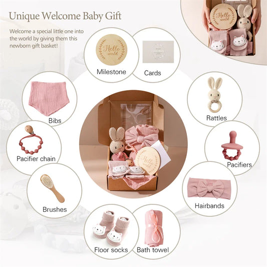 Baby Towel Newborn Accessories Photography Props Keepsakes Memories Milestone Cards Baby Birth Monthly Bath Rattle Toy Set Gifts