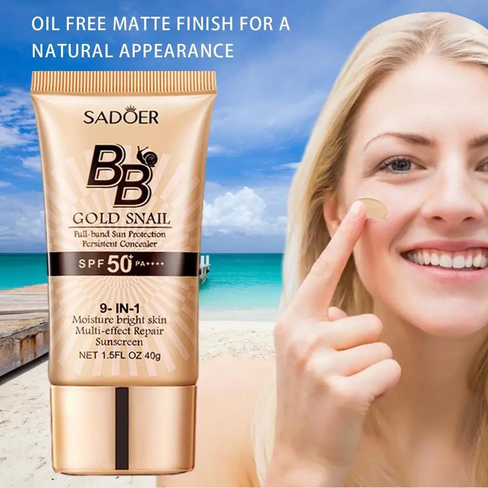 SPF50 Gold Snail Sunscreen BB Cream Liquid Face Base Foundation Whitening BB Cream Foundation Cream Face Makeup Concealer Cream