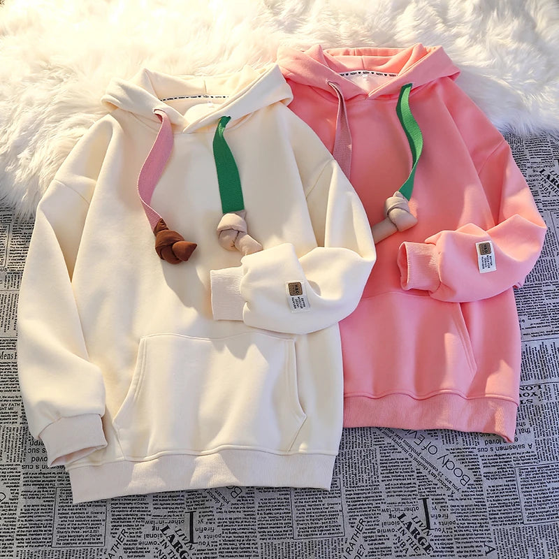 100% Cotton High Quality Candy Color Cute Kawaii New in Hoodies Sweatshirts for Women Winter Spring Japanese Streetwear Hoodie