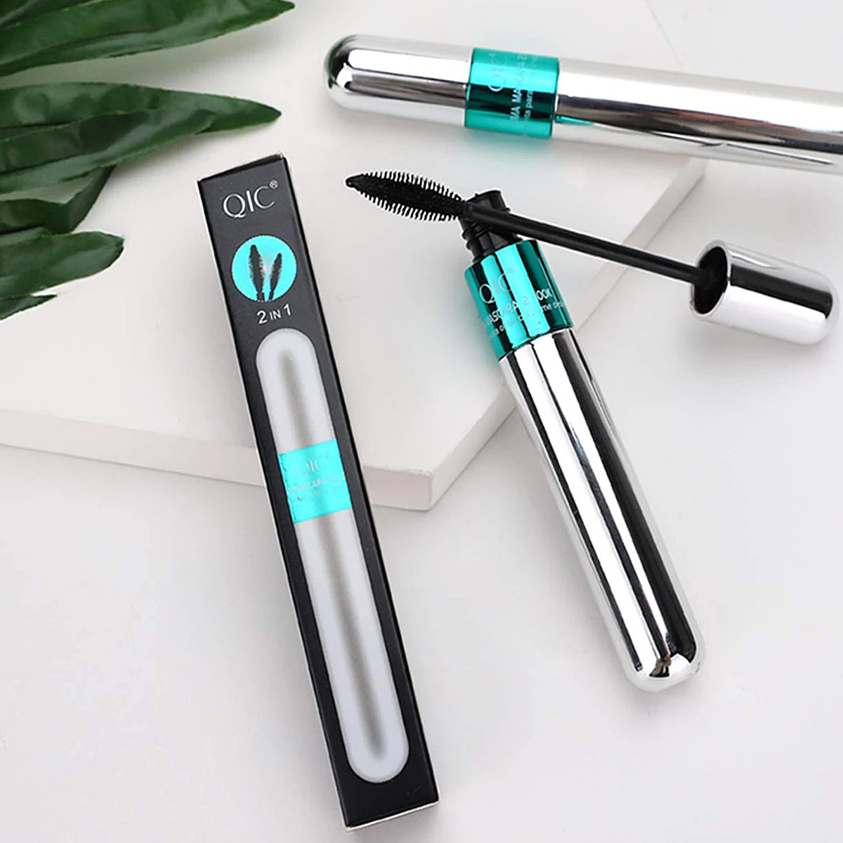 Double In-one Mascara Silk Fiber Mascara Waterproof Mascara for Eyelash Extension Black Thick Lengthening Eye Lashes Cosmetics