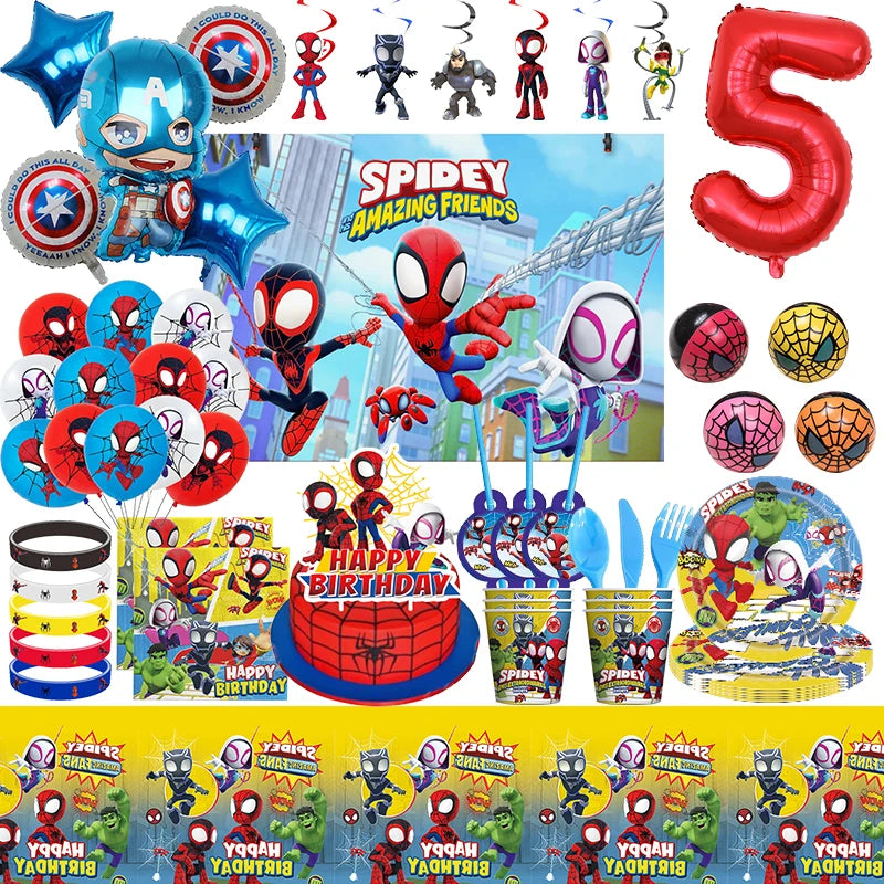 Spiderman Birthday Decoration Spidey And His Amazing Friends Party Supplies Disposable Tableware Latex Balloons Baby Shower