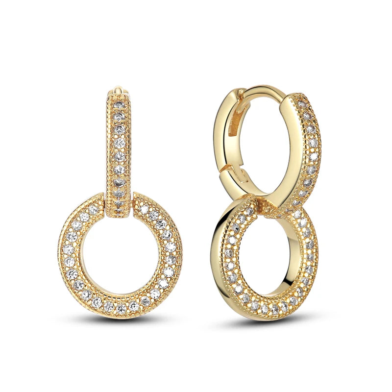 925 Silver Ear Jewelry Hollow Circle Shiny Zircon Inlaid Dangle Earrings Elegant Style Daily Casual Chain Wedding Ladies' Gifts