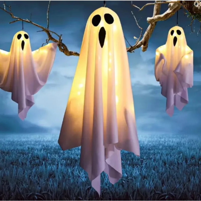 Halloween LED Glow Ghost Home Indoor Outdoor Decoration Party Supplies 2024 Haunted House Bar Hanging Horror Props with Lights