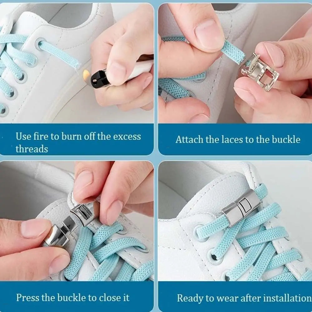 Fashion DIY Safety No Tie Shoelaces Shoes Accessories Sneakers Strings Snap Shoelaces Metal Lock Lazy Laces Buckle Laces Clasp