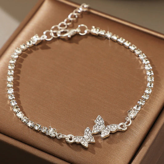 925 Sterling Silver Butterfly Bracelet For Women Fashion Luxury Rhinestone Charm Bracelets Versatile Bling jewelery Party Gifts