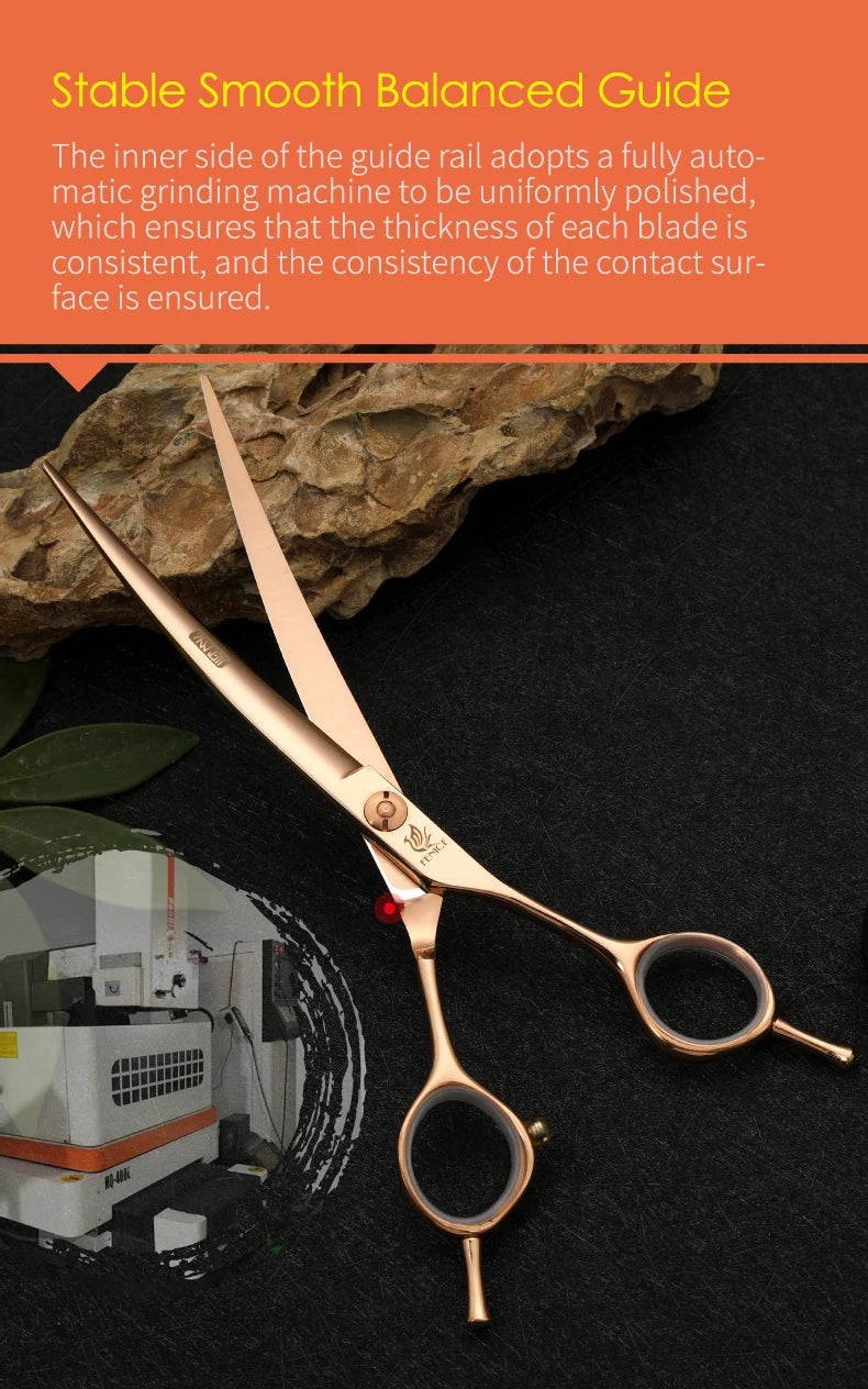 Fenice Professional 6.5/7 Inch Pet Curved Grooming Scissors serrated blade with saw Pet Scissors Shears for Dogs Cats JP440C