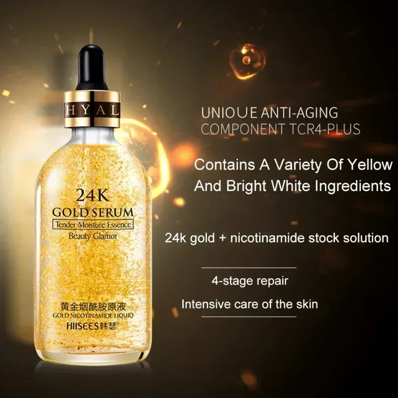 24K Gold Face Serum Hyaluronic Acid Repair Face Pores Serum Moisturizer Brightening Essence Cream Day Creams Skin Care