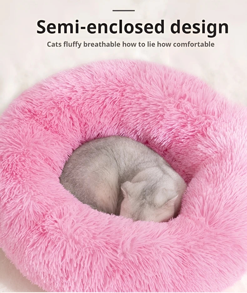 Plush Circular Pet Nest Winter Cat Nest Dog Nest Warm Detachable Washable Round Cat Nest Pet Bed Seasonal Universal Decoration