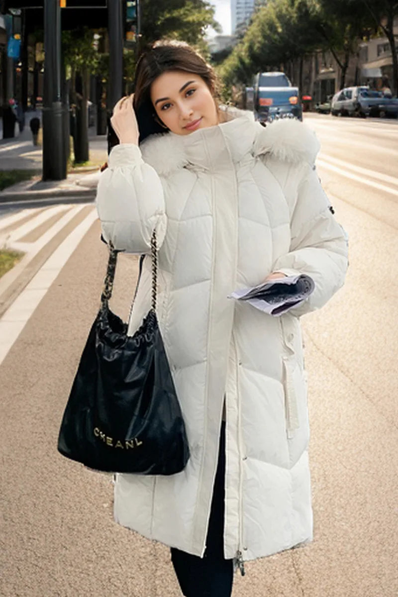 YJKDYK 2024 Winter Women's Jacket Female Fur Collar Warm Long Parkas Coats Women's High Collar Thicken Warm Cotton Jacket