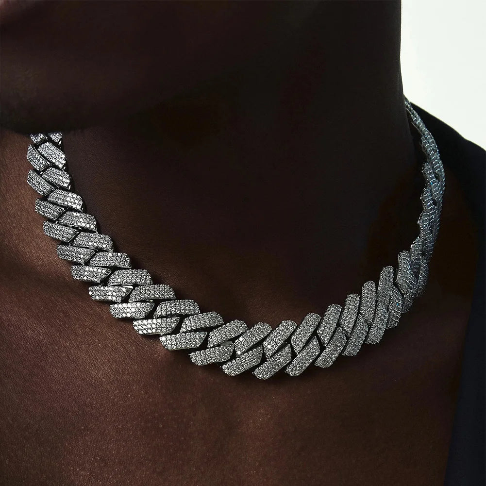 20MM Men Hip Hop Prong Cuban Link Chain Necklace Bling Iced Out 2 Row Rhinestone Paved Miami Rhombus Cuban Necklaces Jewelry