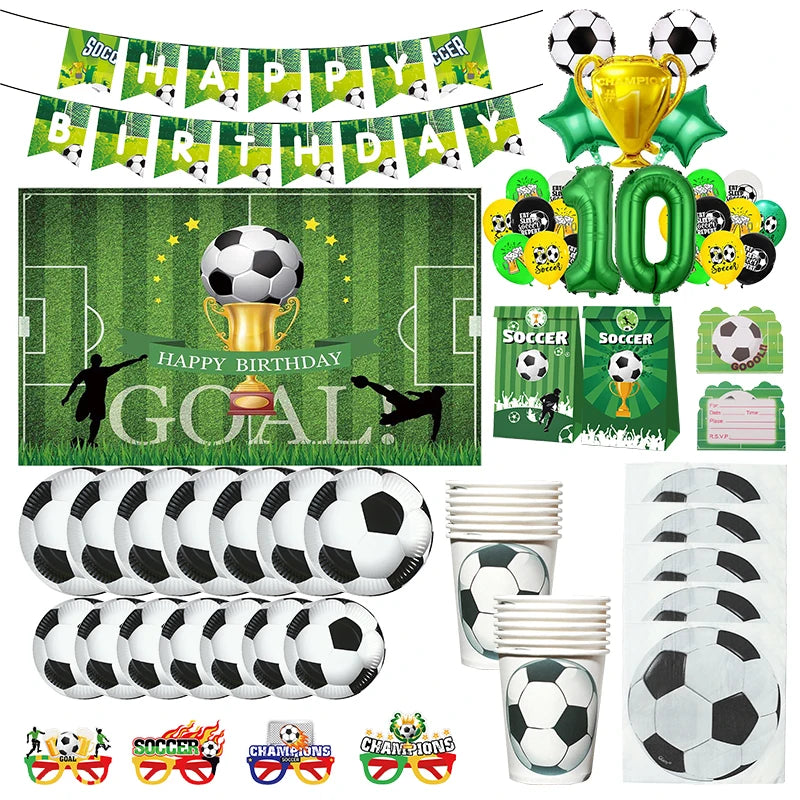 Soccer Football Birthday Decorations Aluminum Film Balloon Tableware Plate Cup Napkins Tablecloth Baby Shower Party Supplies