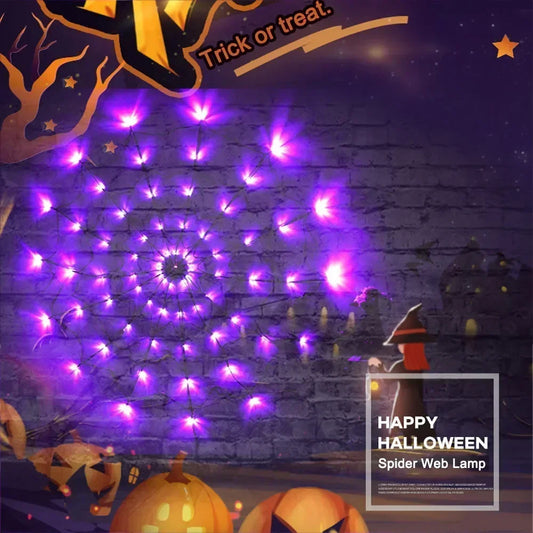 Halloween Decrations Spider Web Lights 70 LED Outdoor Waterproof Battery Operated for Halloween Festival Holiday Indoor Decor