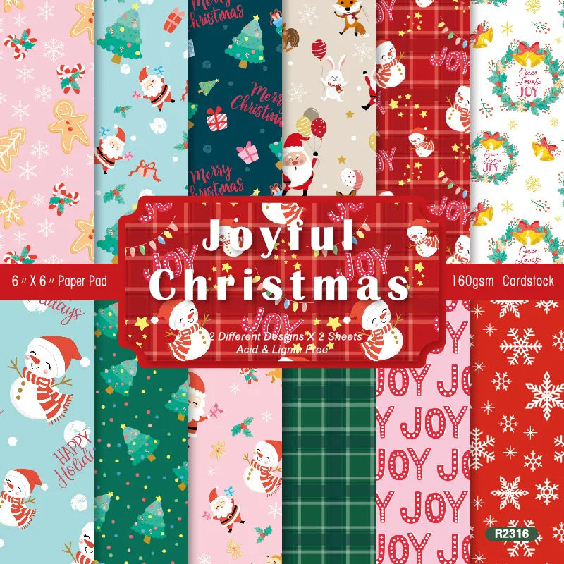 12 Pcs Vintage Christmas/Halloween Scrapbooking Pattered Papers Pad DIY Card Making Material Gift Packaging Craft Supplies Paper