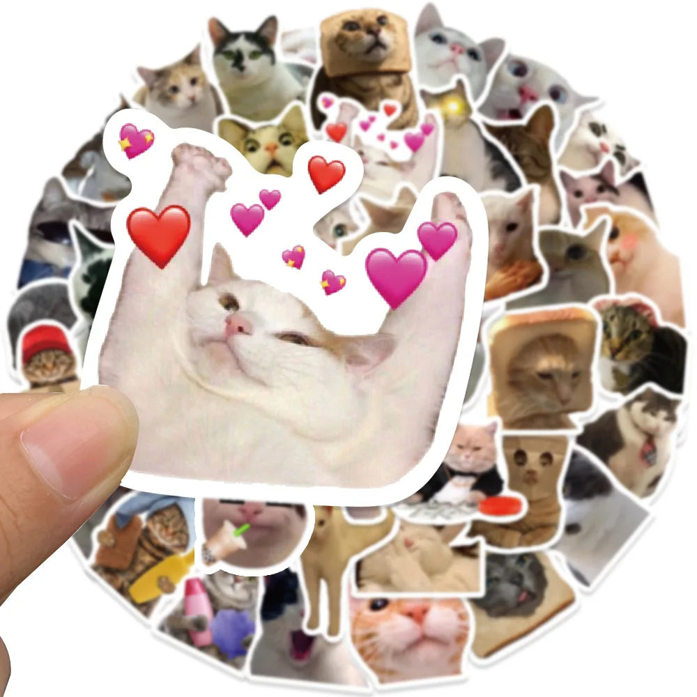 10/30/50Pcs Funny Cat Meme Waterproof Graffiti Sticker Aesthetic Decorative Luggage Laptop Phone Guitar Scrapbook Kids Stickers