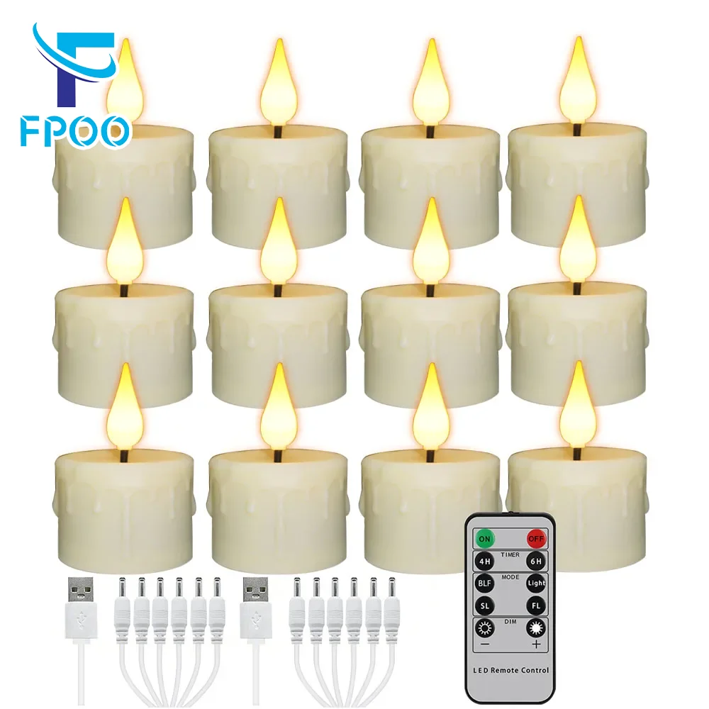 FPOO 6/12pcs Rechargeable Led Lighting Candles Electronic Flameless Timer Remote Control Christmas Home Decoration Candle Light