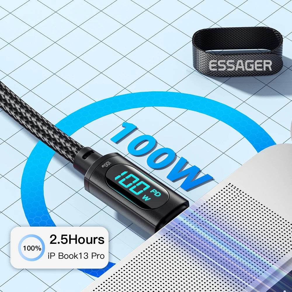 Essager Type C 转 Type C 数据线 100W PD 快速充电器 USB C 转 USB C 显示屏数据线 适用于小米 POCO F3 Realme Macbook iPad