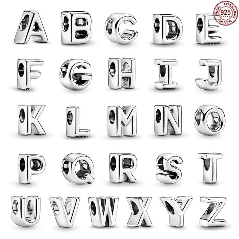 sterling silver 925 Name Charms A-Z letter bead fit original Pandora bracelet  women's simple Necklace DIY pendant  jewelry 2024