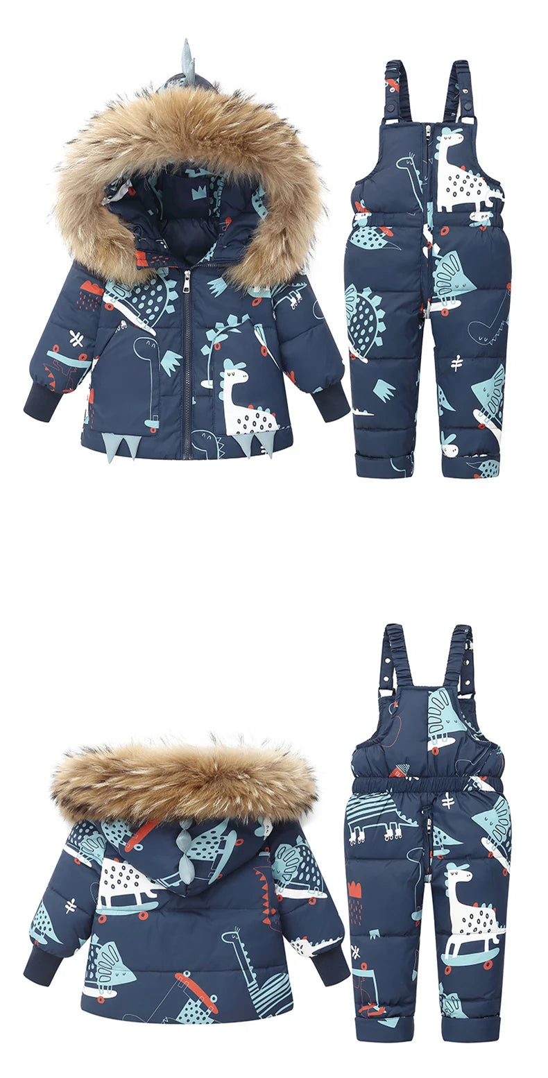 Children Clothing Set Hooded Parka Boy Baby Overalls toddler Girl Clothes Winter Warm Down Jacket Kids dinosaur Coat Snowsuit