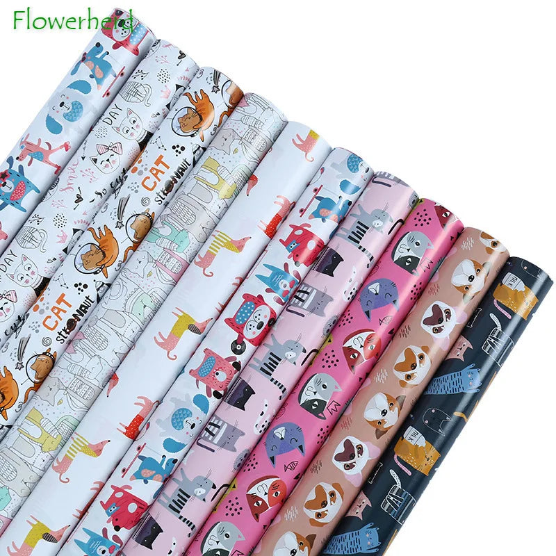 10/5pcs Cat Dog Pet Supplies Wrapping Paper 50X70CM Christmas Gift Wrapping Paper Flower Packaging for Valentine’s Day Birthday