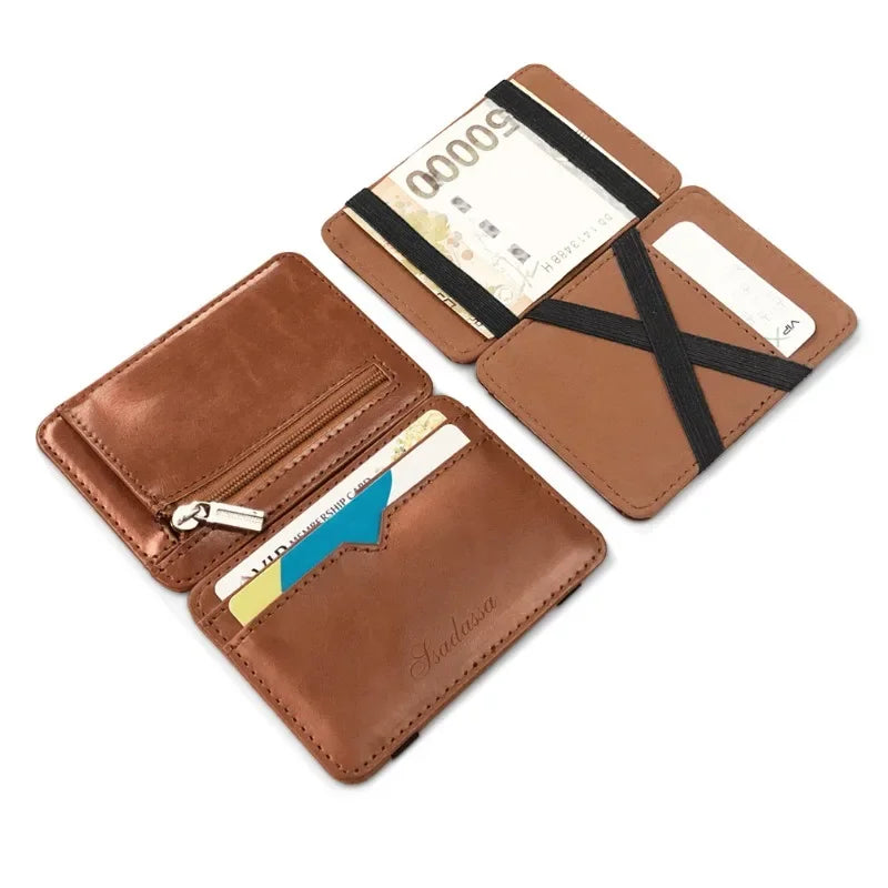 New Fashion Man Small Leather Magic Wallet with Coin Pocket Men's Mini Purse Money Bag Credit Card Holder Clip for Cash