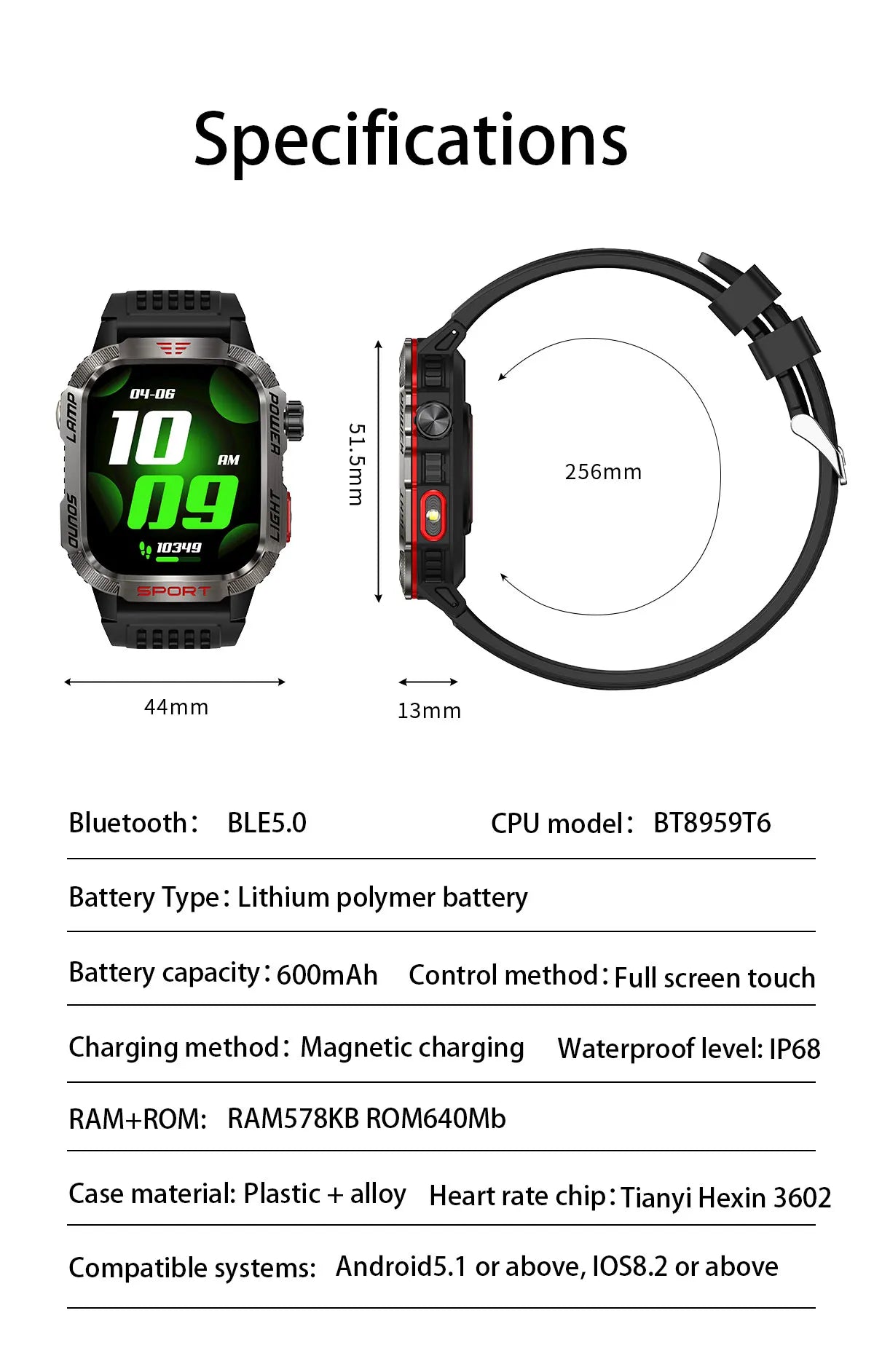 2024 New Military Outdoor Sport Smart Watch Men's 600 mAh Battery Waterproof GPS Track Call For Xiaomi Health Fitness Smartwatch