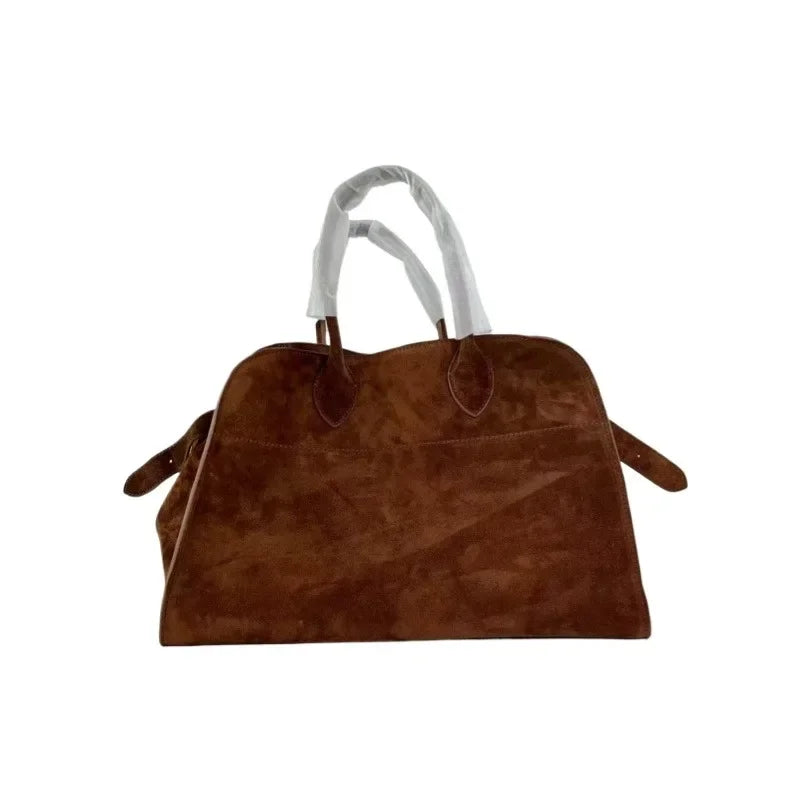 LUXURY Margaux Handbag Cowhide Large Capacity Women's High Range Suede Tote Bag Minimalist Style Margaux