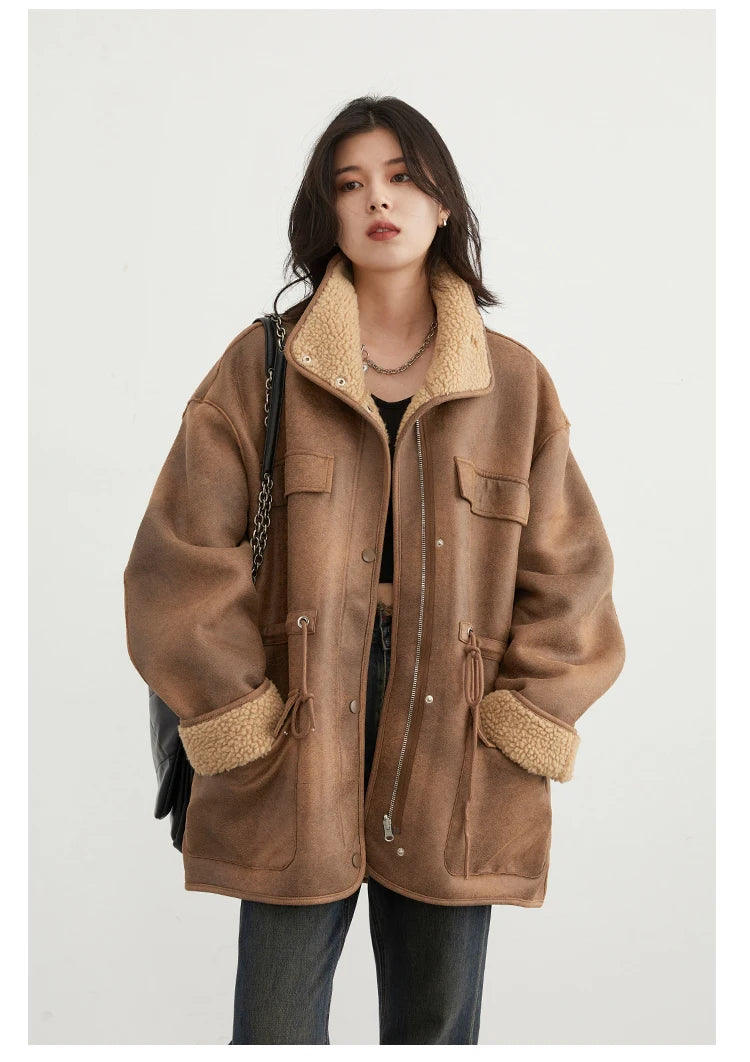 CHIC VEN Women's Jackets Thick Warm Solid Suede Reversible Jacket Motorcycle Outer Coat Loose Female Overcoat Winter Autumn 2023