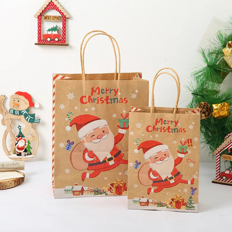 StoBag, Merry Christmas, Reusable Kraft Paper Bags, for packing gifts, goodies, Santa, Snowman pattern, Party Supplies, 12/30pcs