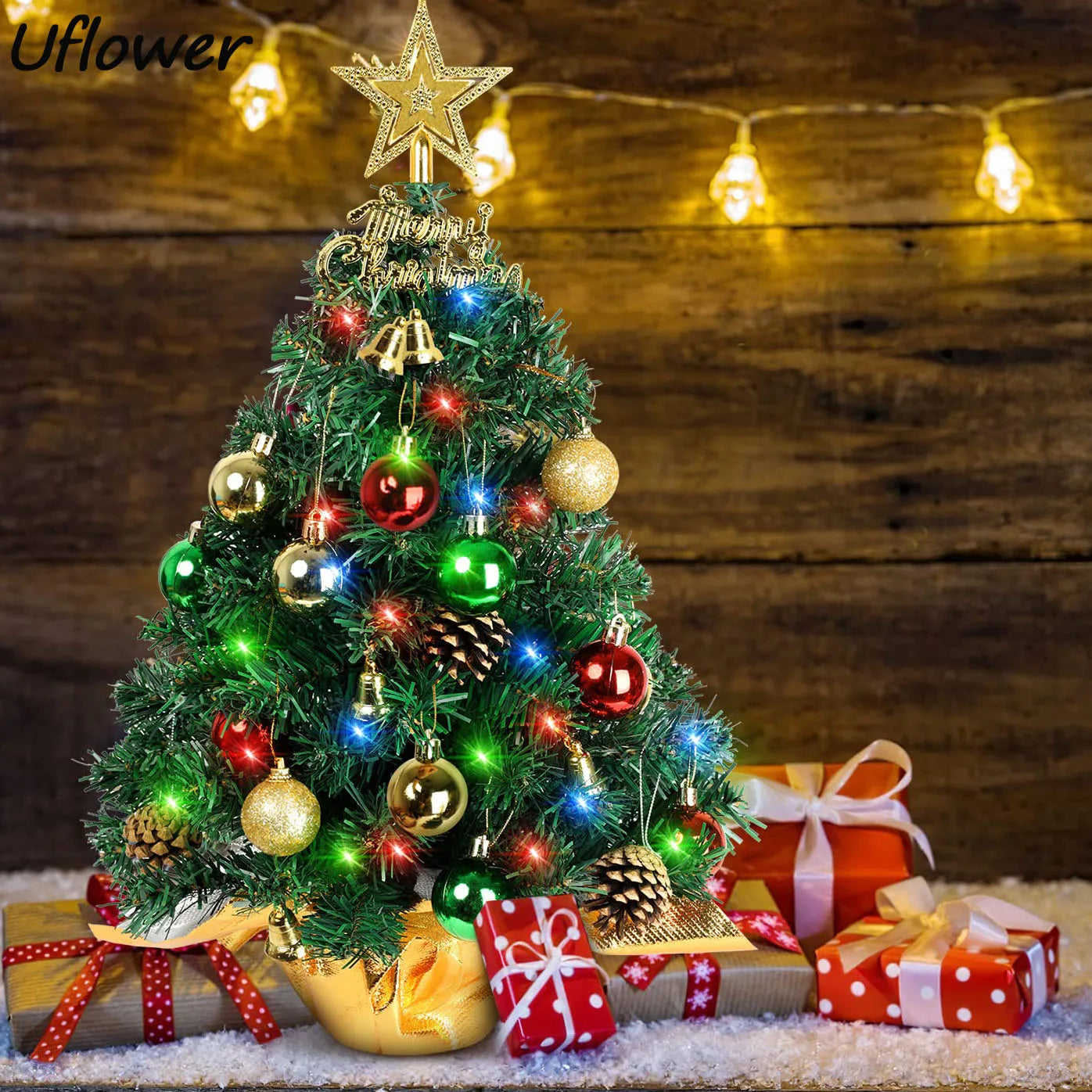 Hot Sale 60cm Christmas Tree Home Decoration PVC Artificial Xmas Ornaments Desktop Christmas Tree Party New Year 2024 With light