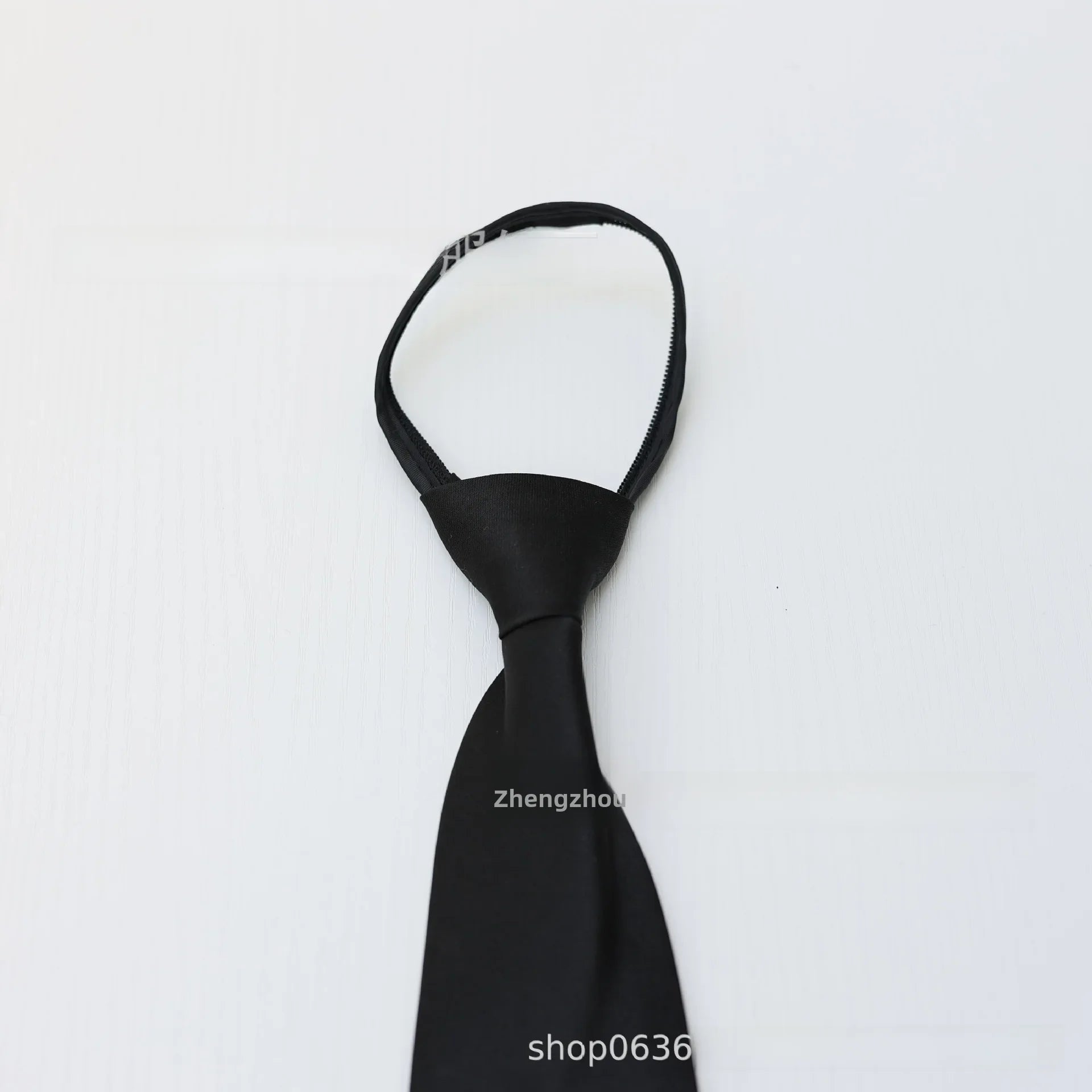 8cm Men's Solid Black Zip Tie Convenient Dress Business Polyester Tie