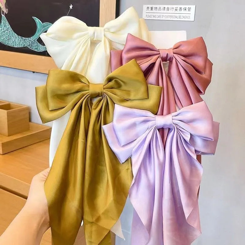 Bow Ribbon Hair Clip for Women Bowknot Barrettes Girls Solid Stain Spring Ponytail Clip Headband Hair Accessories Headwear Gift