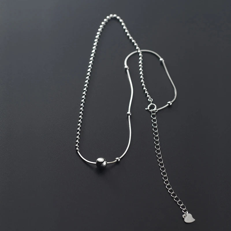 925 Sterling Silver Snake Bone Chain Simple Short Style Temperament Round Bead Collar Chain Neckchain Women's Fashion Jewelry