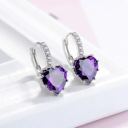 Cute Colorful Heart Real Pure 925 Silver Needle Jewelry Cubic Zirconia Stone Earrings Fashion Women Favourites Earring