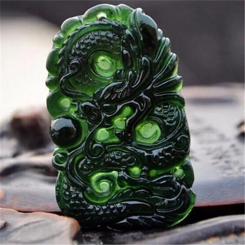 Christmas Gift Chinese Natural Black Green Jade Pendant Dragon Shaped Handmade Jade Office Crafts Desk Ornament Good Luck Amulet