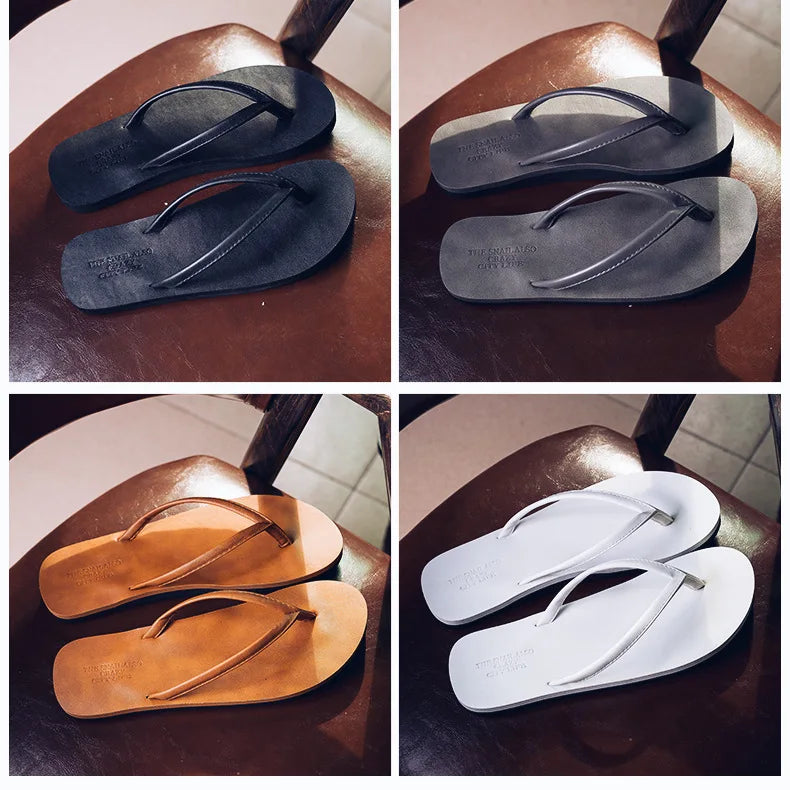 2023 Flip-flops Women Fashion Sandals Couples Clip-on Leather Beach Slippers Summer Outside Flat with Slipper Women Men Shoes