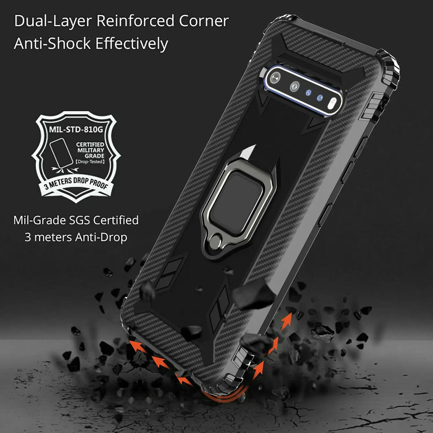 Carbon Fiber Silicone Stand Case For LG V60 ThinQ/LG Velvet 5G Shockproof Hybrid Rubber Ring Holder Kickstand Cover