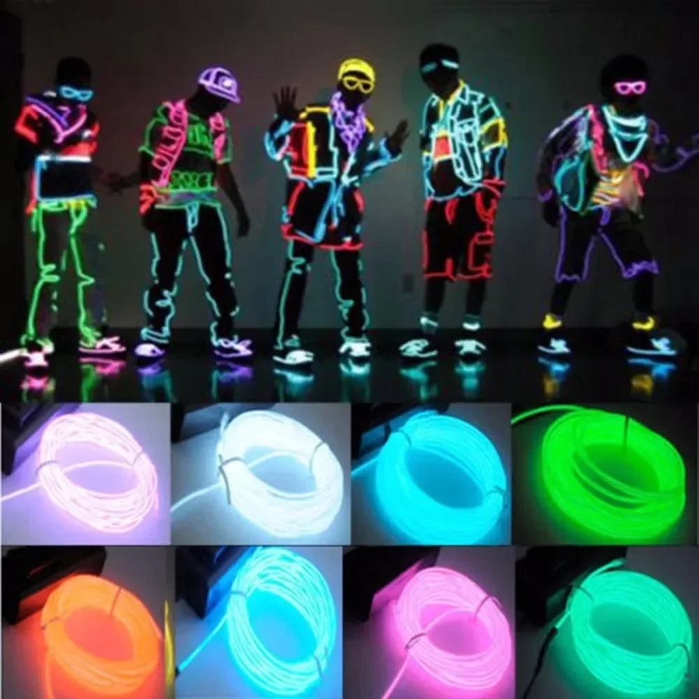 发光 EL 线 LED 霓虹灯圣诞舞会 DIY 服装发光车灯装饰衣服球狂欢 1m/3m/5m