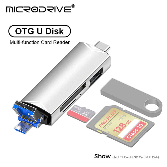 OTG Type C 6 合 1 Micro TF 读卡器 type c 转 usb otg 适配器 USB 3.0 TF 卡 USB 闪存盘多功能读卡器